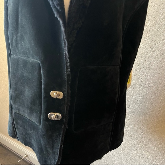 Leather Suede Vest Sz 16 Fur Trim Collar Black NWT Mobwife Biker Winter Glam - Picture 3 of 11